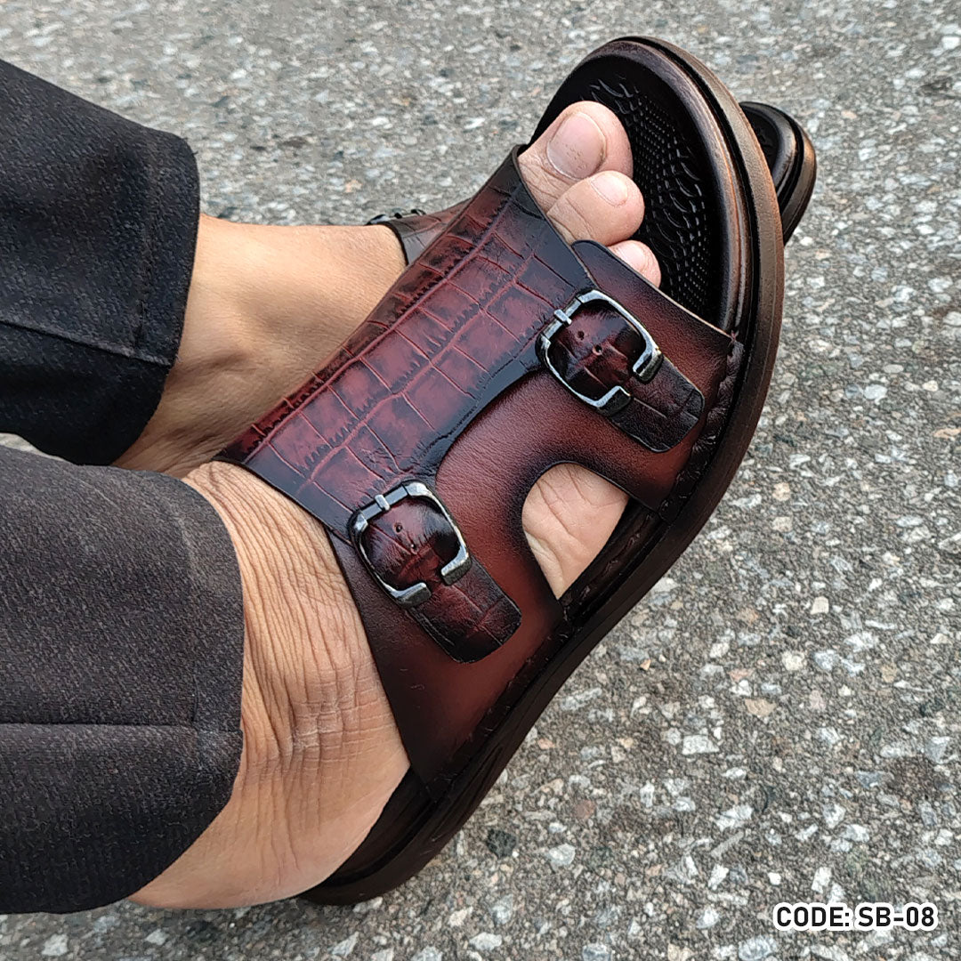 Genuine Cow Leather Crocodile Dice Casual Sandal for Men's- SB-08