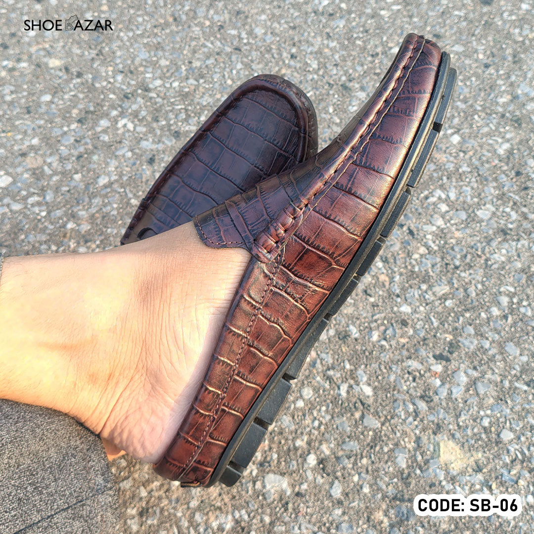 Cow Leather Crocodile Dice Half Shoe for men - SB-06