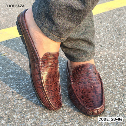 Cow Leather Crocodile Dice Half Shoe for men - SB-06
