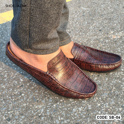 Cow Leather Crocodile Dice Half Shoe for men - SB-06