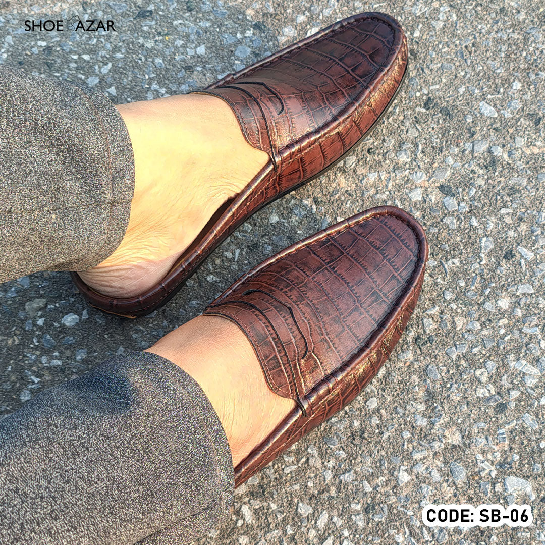 Cow Leather Crocodile Dice Half Shoe for men - SB-06