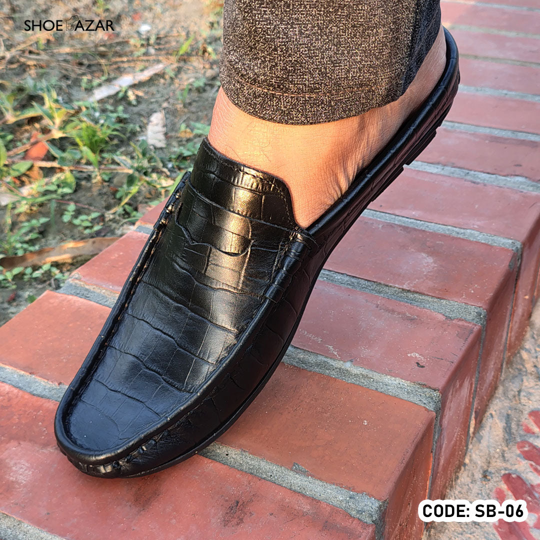 Cow Leather Crocodile Dice Half Shoe for men - SB-07