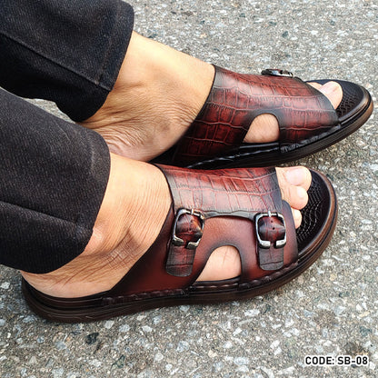 Genuine Cow Leather Crocodile Dice Casual Sandal for Men's- SB-08