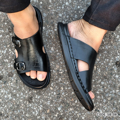 Genuine Cow Leather Crocodile Dice Casual Sandal for Men's- SB-09