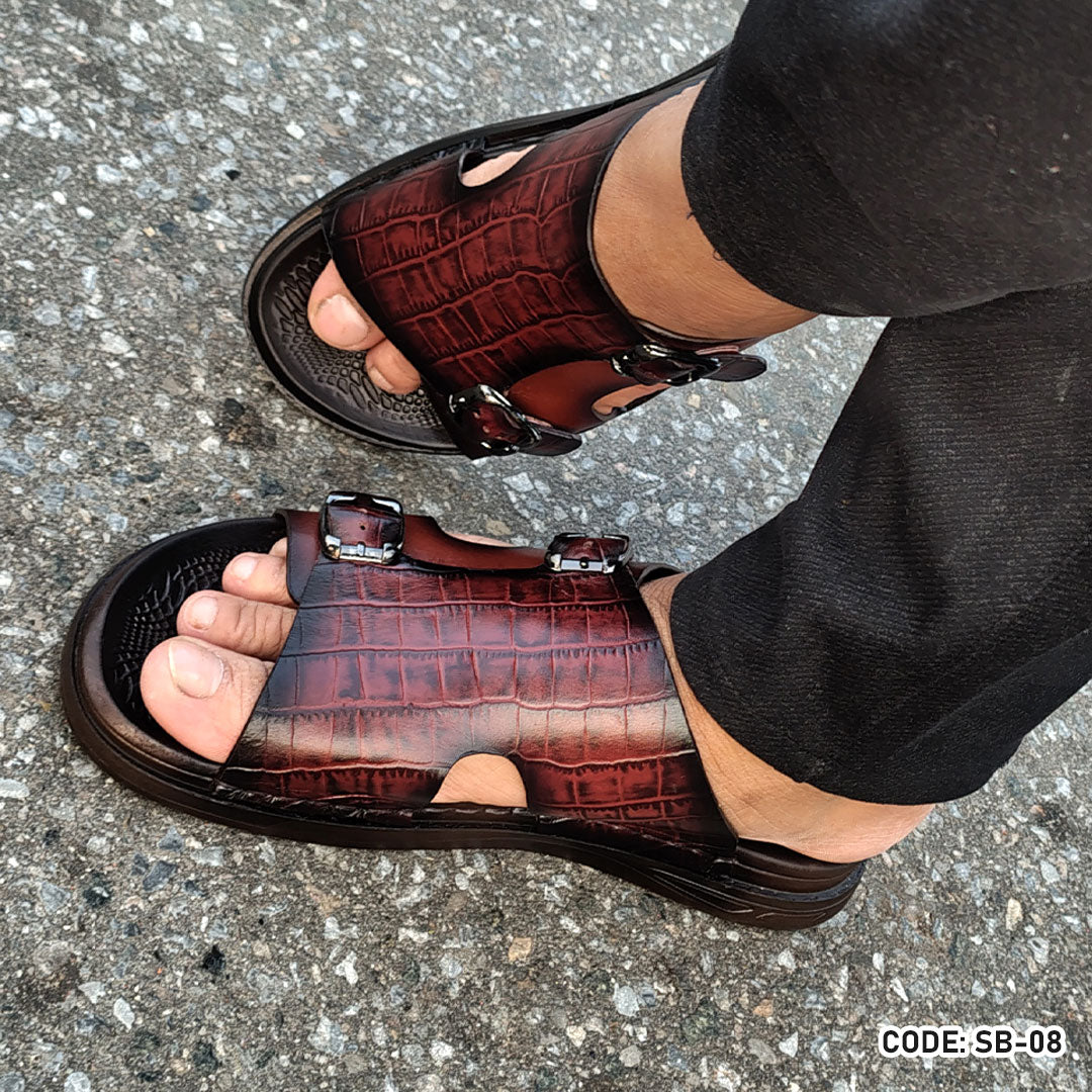 Genuine Cow Leather Crocodile Dice Casual Sandal for Men's- SB-08