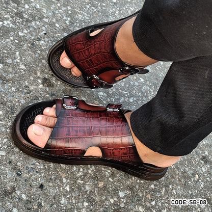 Genuine Cow Leather Crocodile Dice Casual Sandal for Men's- SB-08