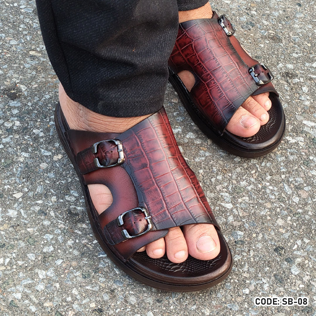 Genuine Cow Leather Crocodile Dice Casual Sandal for Men's- SB-08