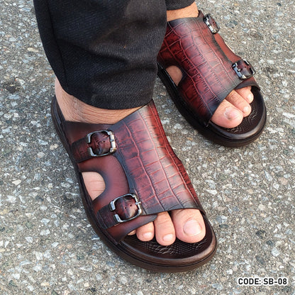 Genuine Cow Leather Crocodile Dice Casual Sandal for Men's- SB-08