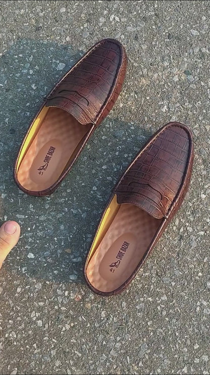 Cow Leather Crocodile Dice Half Shoe for men - SB-06